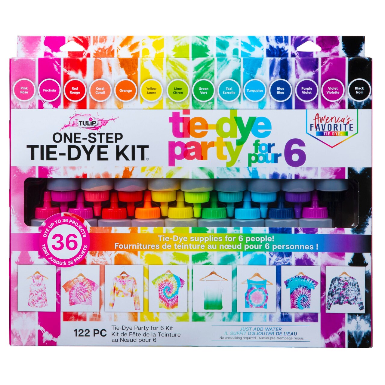 One-Step Tie-Dye Kit Party Supplies, 18 Bottles Tie Dye, Rainbow, 1 Count (Pack of 1)